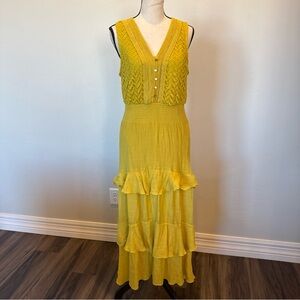 J. Gee Women’s Yellow Maxi Dress Size Large | Sleeveless Coastal Core Chartruese